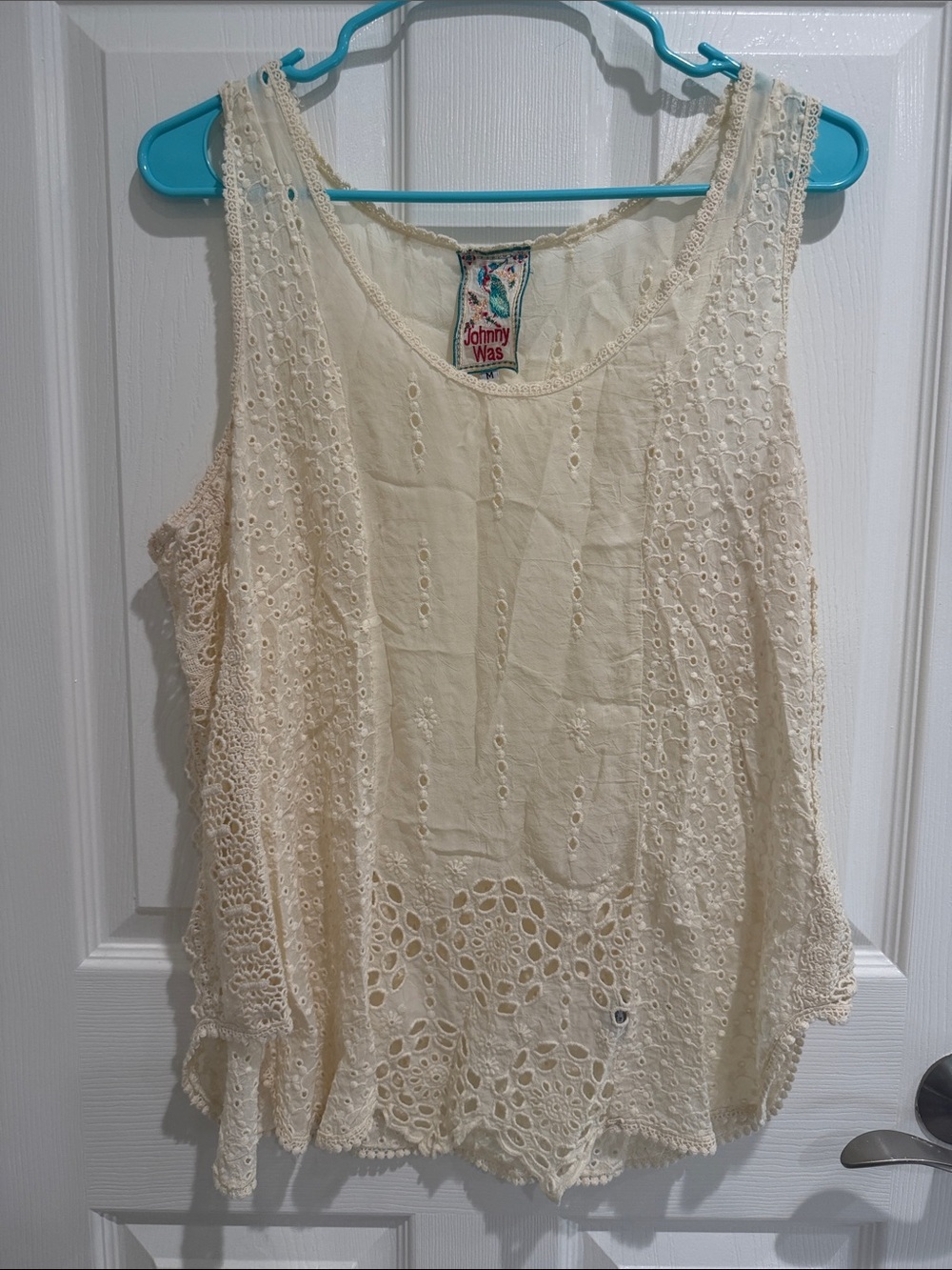 Johnny Was Ivory Crochet Eyelet Tank Top